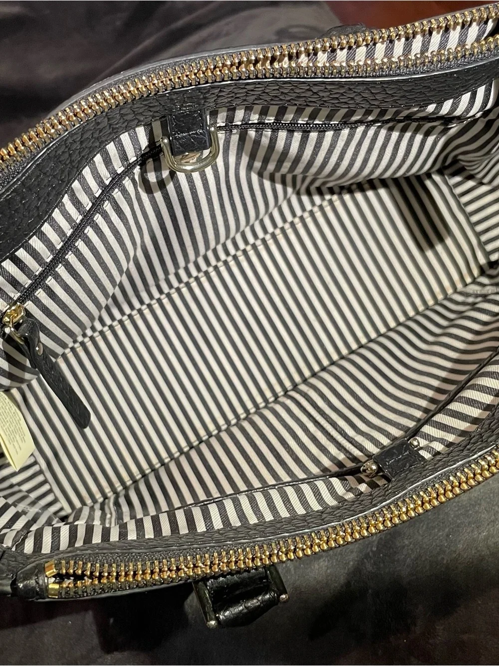 kate spade Black Pebbled Leather Satchel with Gold Accents